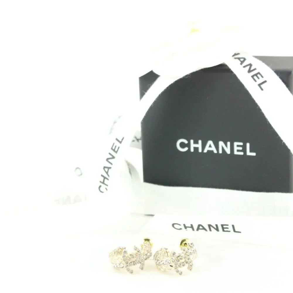 Chanel 23V Gold Quilted Crystal CC Hoop Earrings 5CJ1229